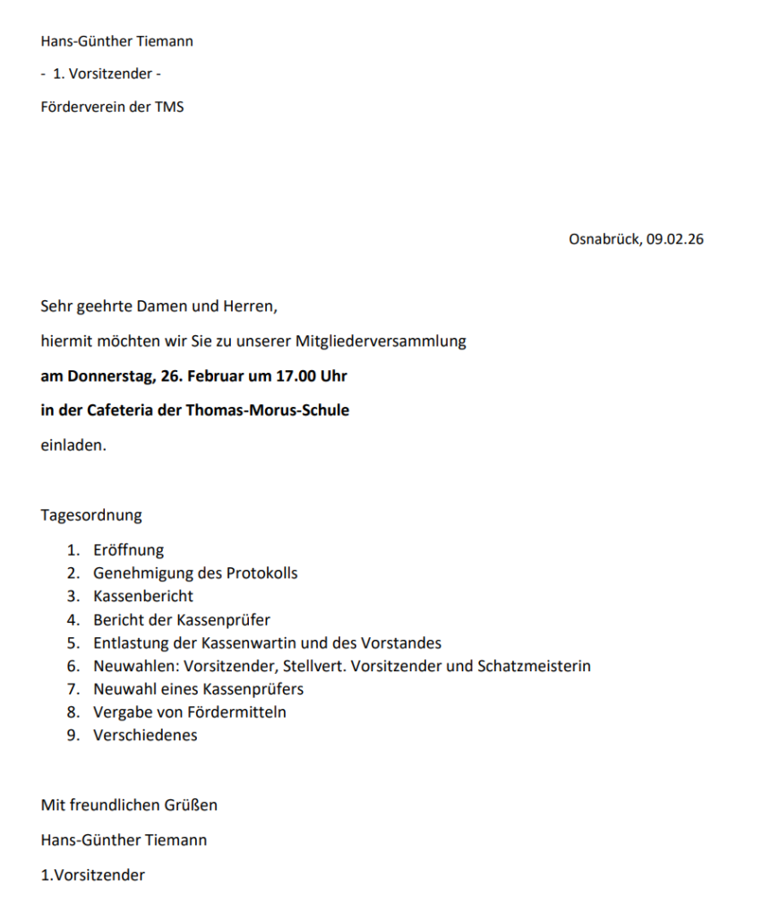 Einladung Förderverein